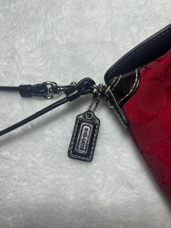 Coach Red Signature Canvas Wristlet with Black Leather Trim - Picture 4 of 4